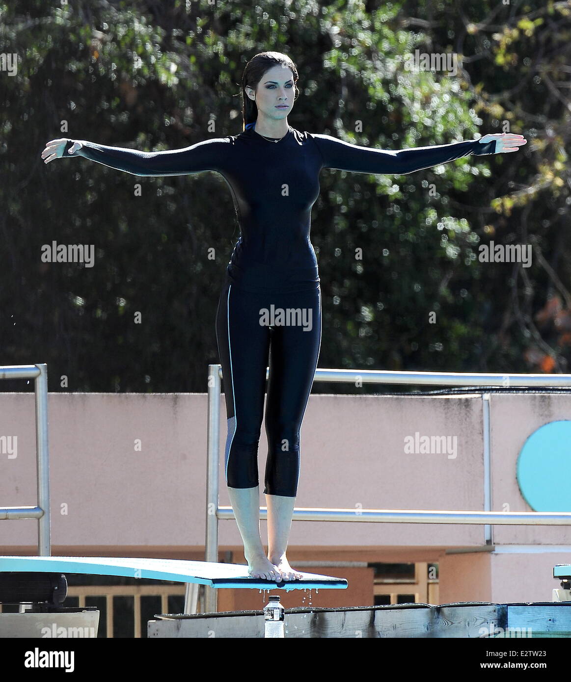 Katherine Webb seen stretching out before practicing her diving routines for the ABC reality show 'Splash'  Featuring: Katherine Webb Where: Los Angeles, California, United States When: 28 Feb 2013 Stock Photo