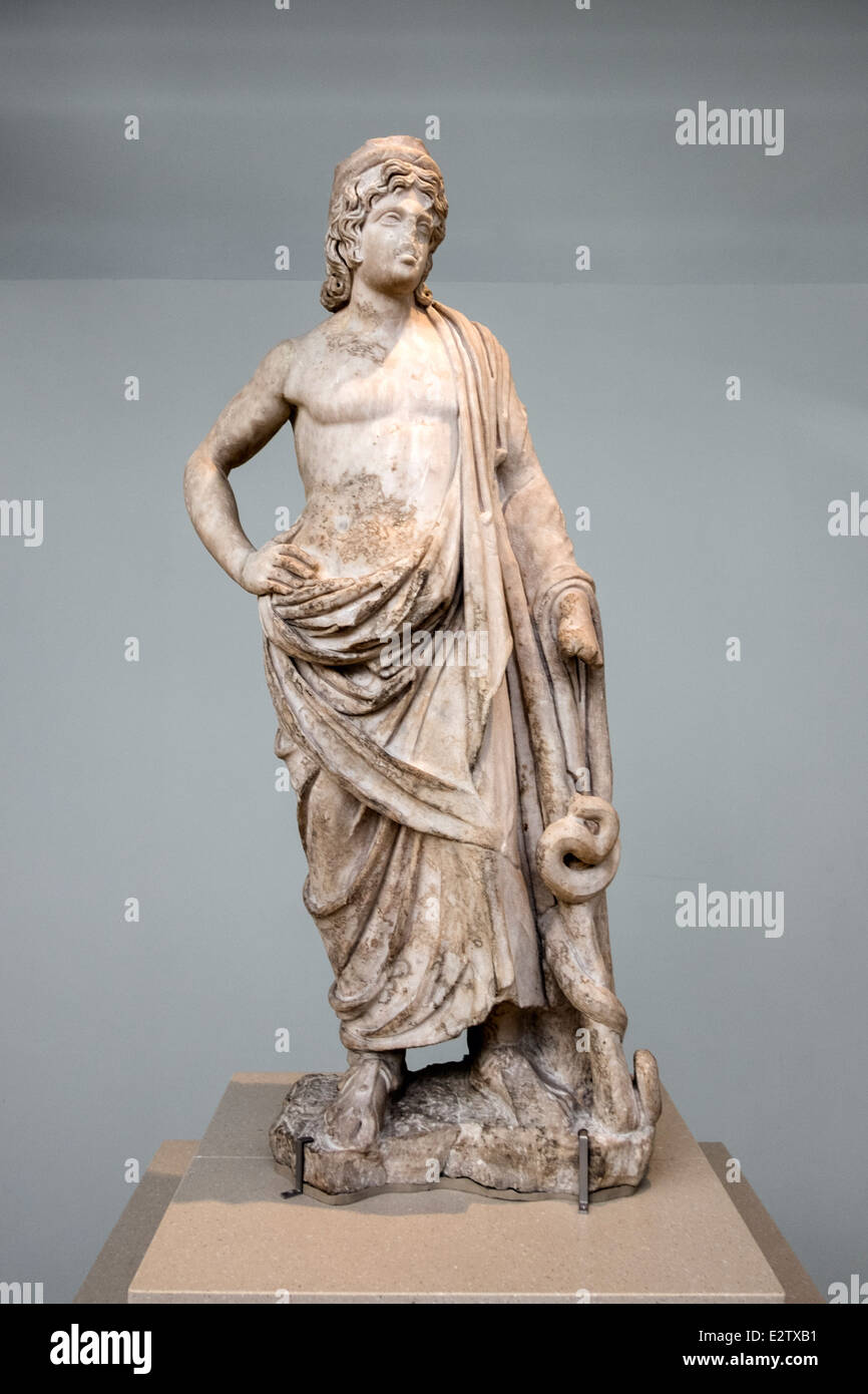 Asclepius god of medicine with his serpententwined staff, National