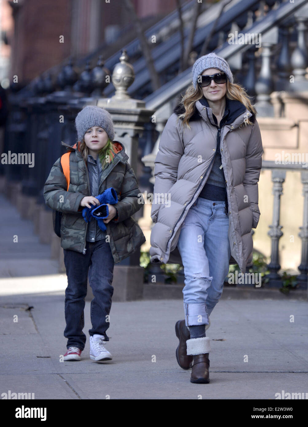 James Wilkie Broderick wear two different color Converse sneakers Sarah  Jessica Parker heads on two separate school runs in the West Village  Featuring: Sarah Jessica Parker,James Wilkie Broderick Where: New York City,