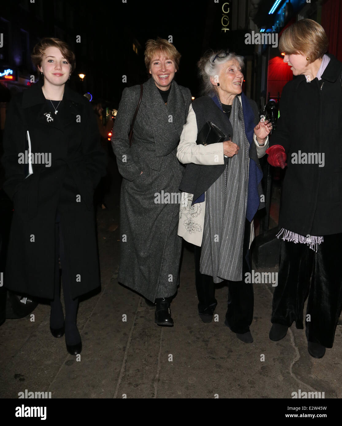 Emma Thompson with her mother Phyllida Law and daughter Gaia Wise out and about in Soho  Featuring: Emma Thompson,Phyllida Law,Gaia Wise Where: London, United Kingdom When: 04 Mar 2013 Stock Photo
