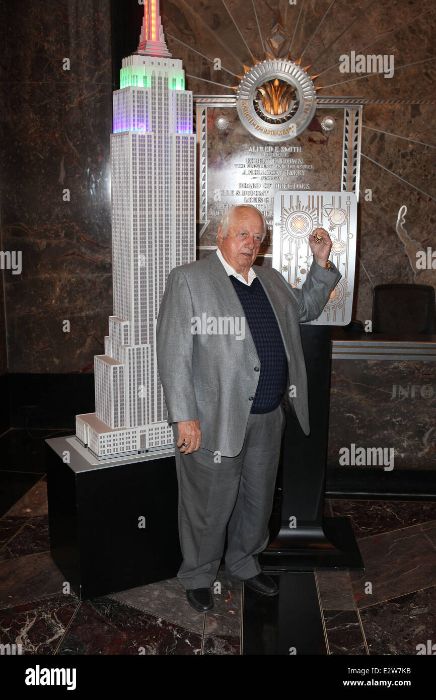 Baseball legend and World Baseball Classic ambassador Tommy Lasorda lights The Empire State Building to celebrate the start of tournament play in the USA  Featuring: Tommy Lasorda Where: New York City, NY, United States When: 07 Mar 2013 Stock Photo