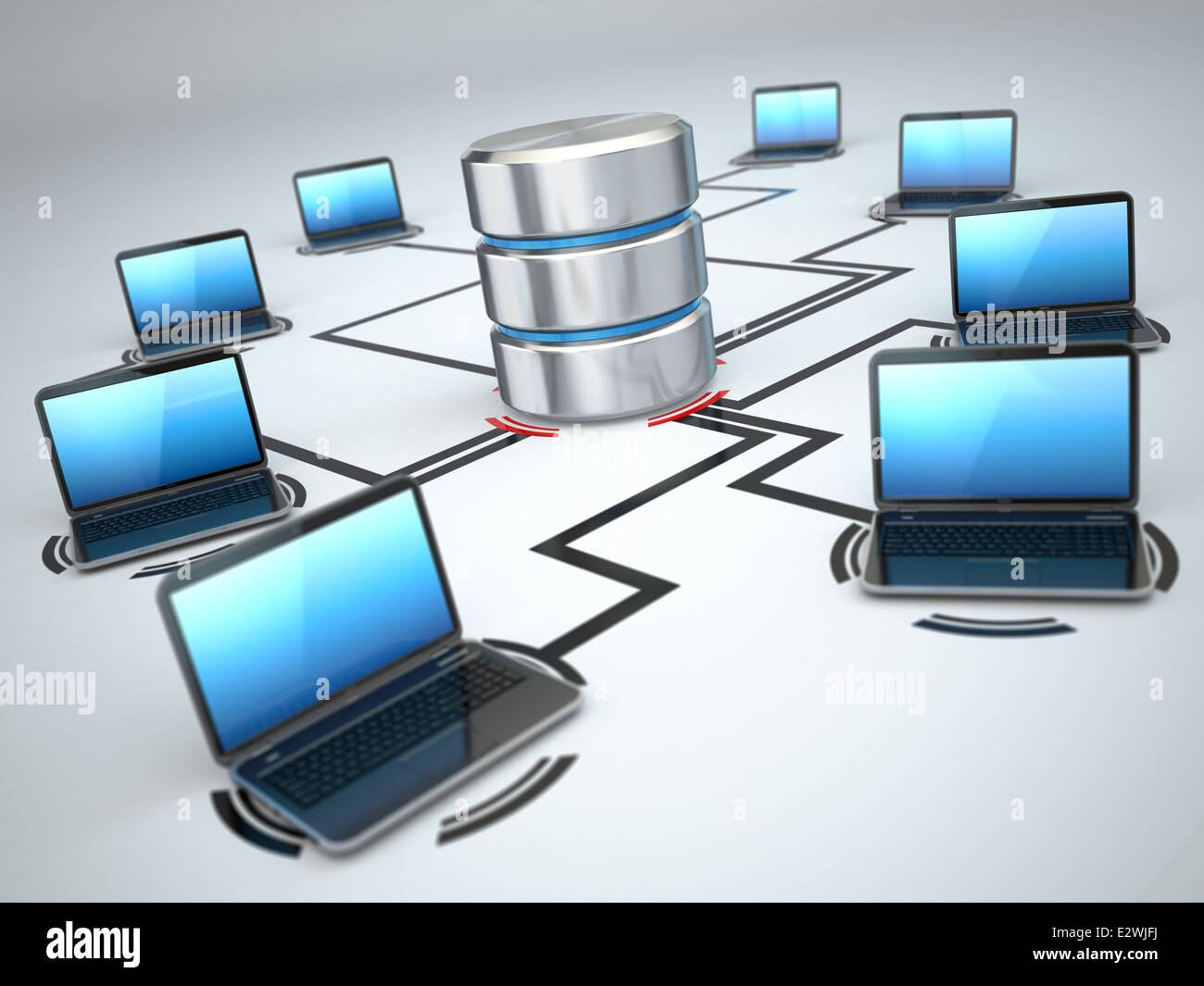 Database and laptops. Networking concept. Three-dimensional image Stock ...