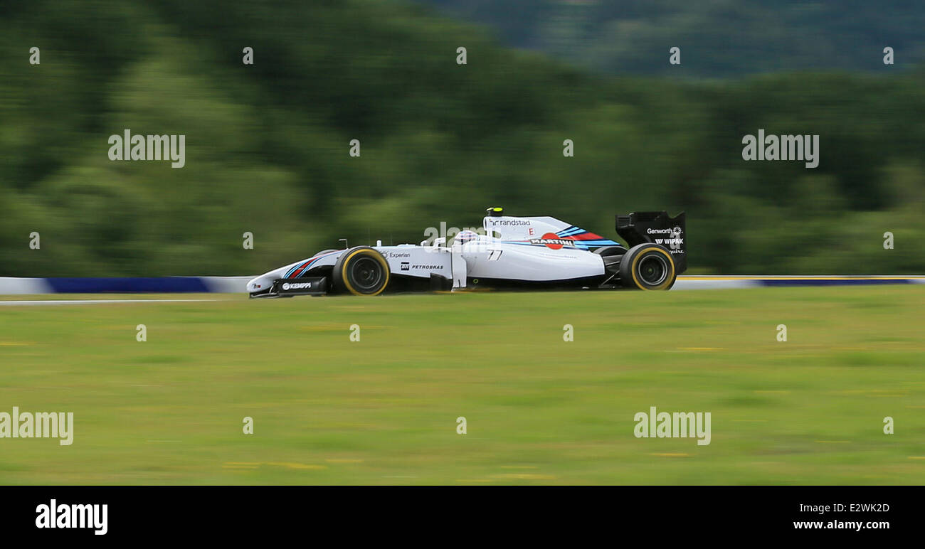 Spielberg, Austria. 20th June, 2014. FIA Formula One Grand Prix of Austria qualifying day. Valtteri Bottas drives his Williams Martini Racing FW36 during practice sessions at The Red Bull Ring, taking him to 2nd place for race start tomorrow (sunday) Credit:  Action Plus Sports Images/Alamy Live News Stock Photo