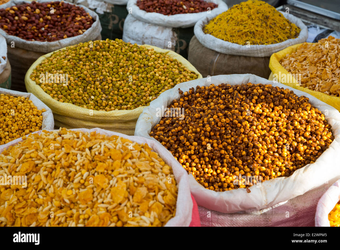 Spices and cereals in India on the market Stock Photo