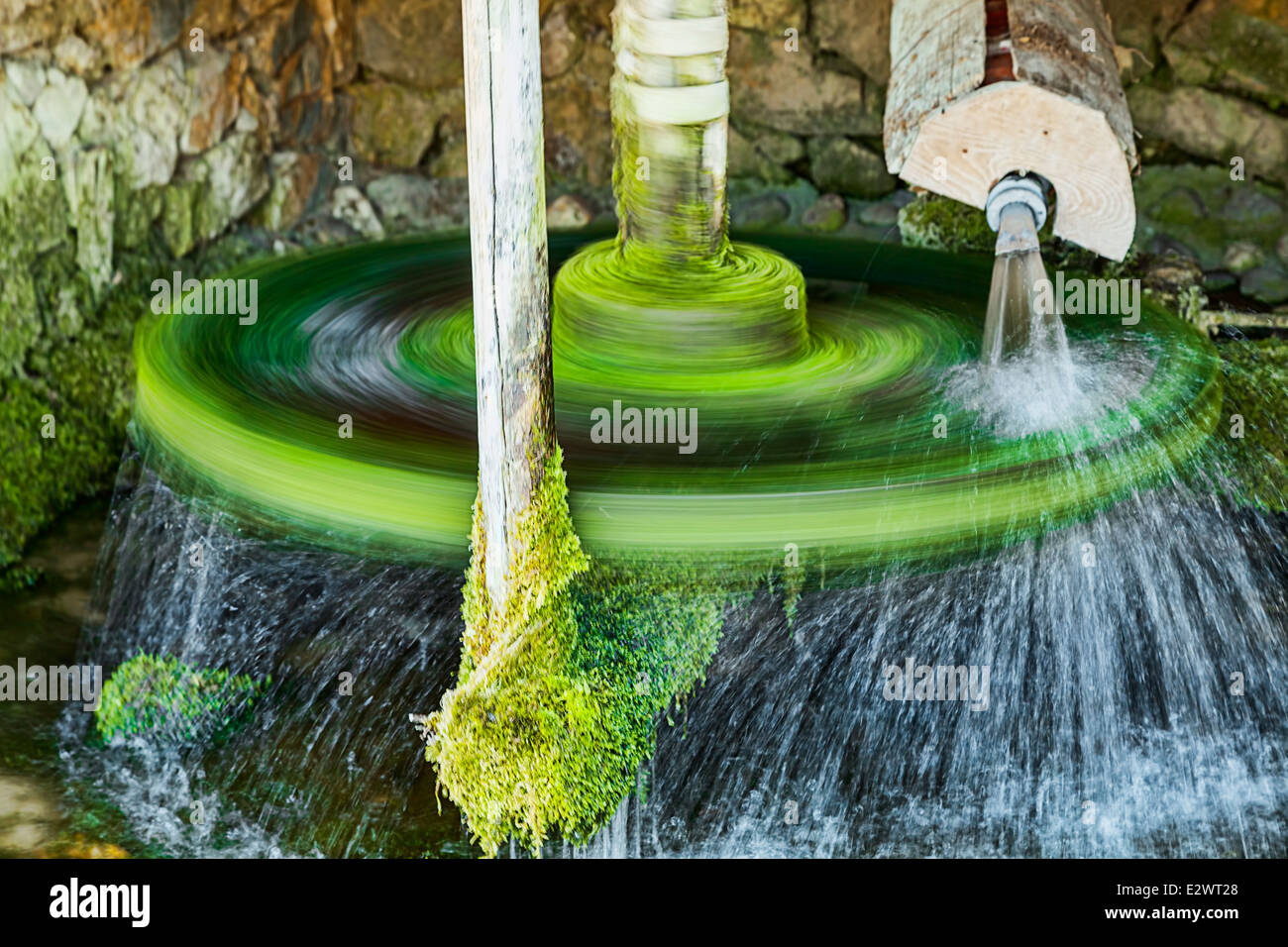 Ecological energy, Water Wheel spinning Stock Photo Alamy