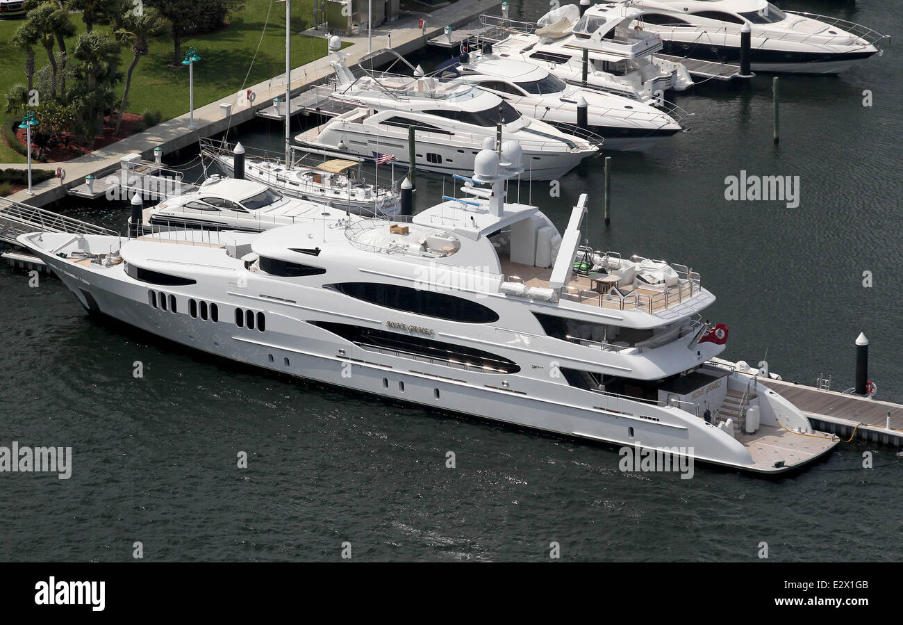 The super yacht Privacy, owned by Tiger Woods,  The yacht is docked in Jupiter Florida Monday March 18, 2013  Featuring: Mine Games Where: Jupiter , Florida, United States When: 18 Mar 2013 Stock Photo