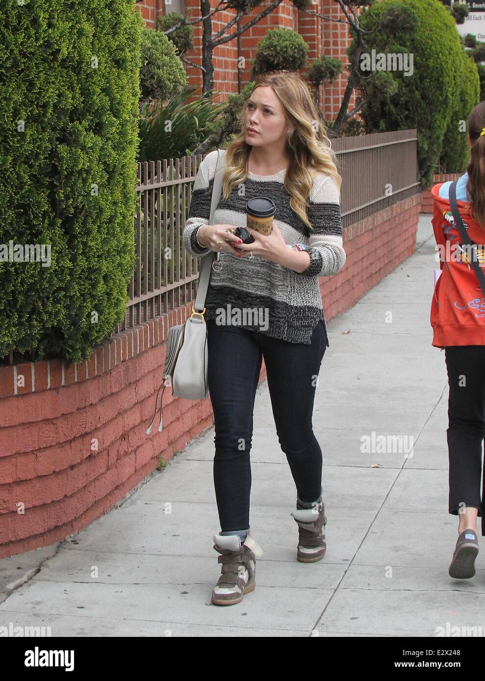 Hilary Duff heads to Beverliz Cafe in Beverly Hills  Featuring: Hilary Duff Where: Los Angeles, CA, United States When: 18 Mar 2013 Stock Photo
