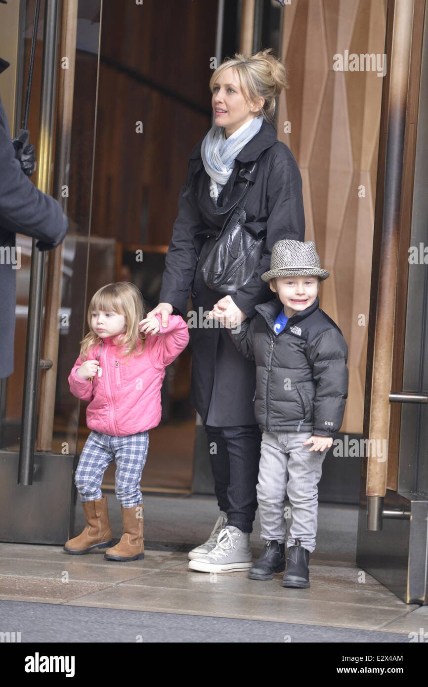 Actress Vera Farmiga, who stars in the new A&E series 'Bates Motel'  is seen leaving her hotel with her family in Soho  Featuring: Vera Farmiga Where: New York, New York, United States When: 19 Mar 2013 Stock Photo