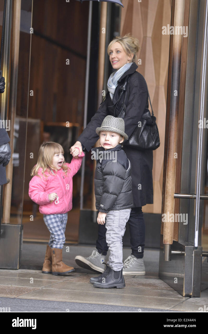 Actress Vera Farmiga, who stars in the new A&E series 'Bates Motel'  is seen leaving her hotel with her family in Soho  Featuring: Vera Farmiga Where: New York, New York, United States When: 19 Mar 2013 Stock Photo