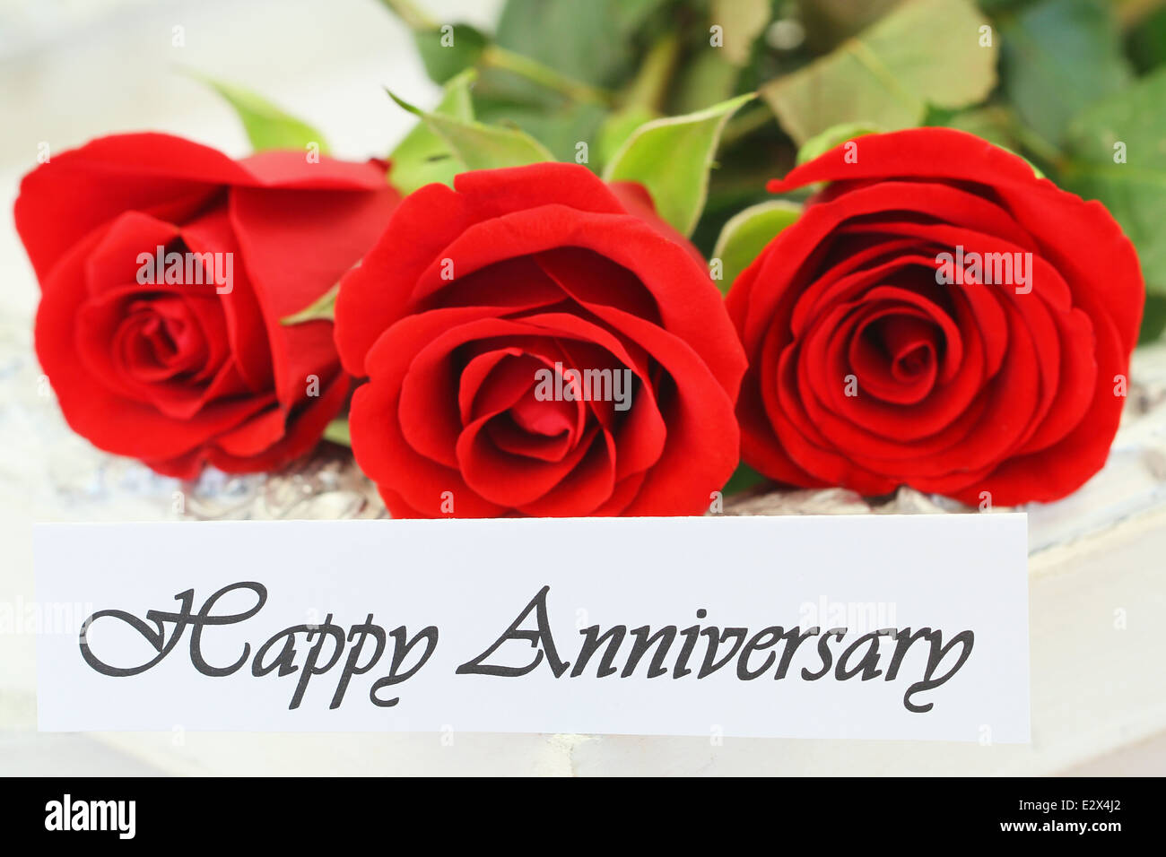 happy anniversary card with red roses stock photo - alamy