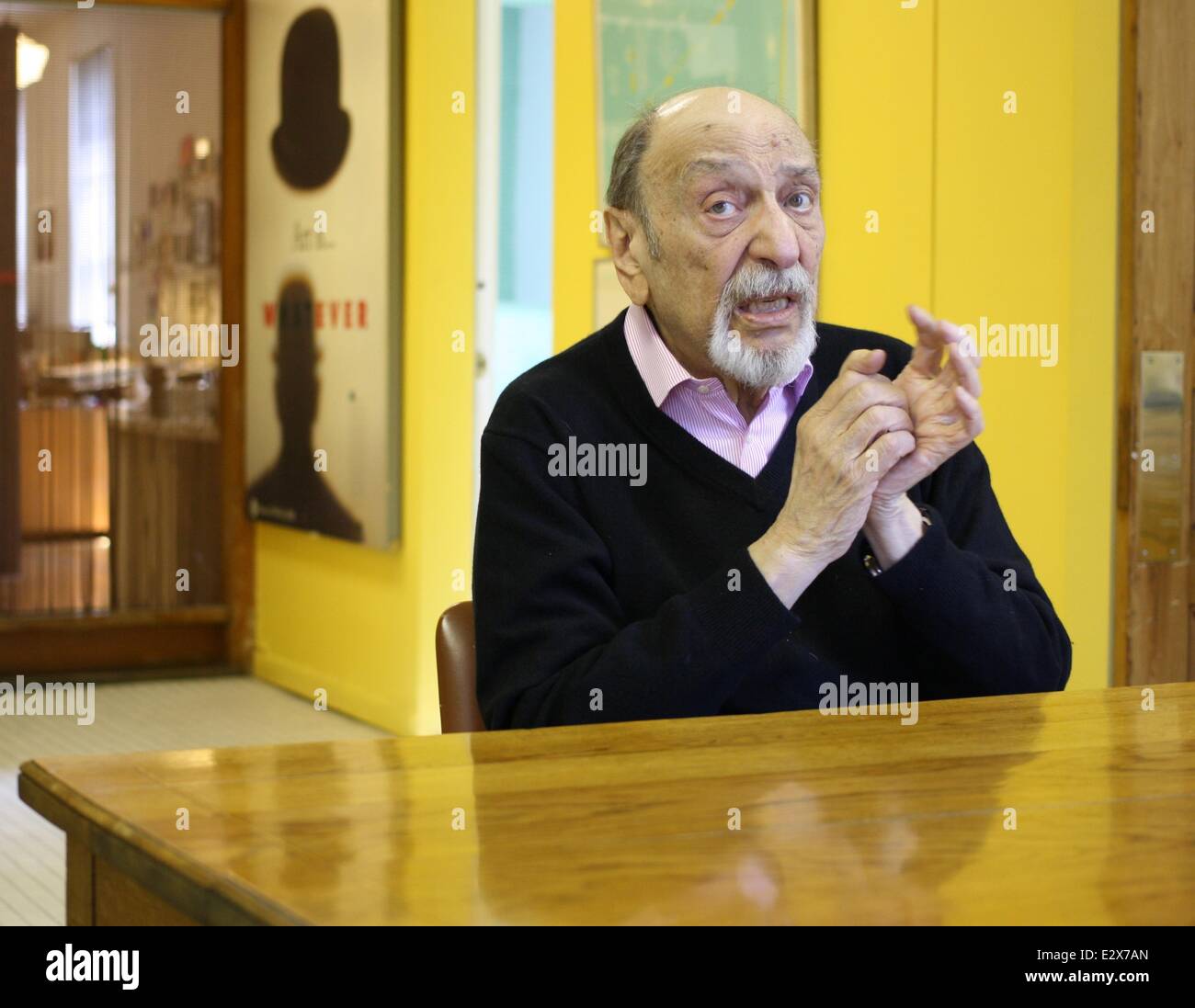 New York, USA. 20th May, 2014. US designer Milton Glaser speaks during an interview at his office in New York, USA, 20 May 2014. He is the creator of of the famouse and beloved 'I love New York' logo. The designe will turn 85 on 26 June 2014. Photo: CHRISTINA HORSTEN/dpa/Alamy Live News Stock Photo
