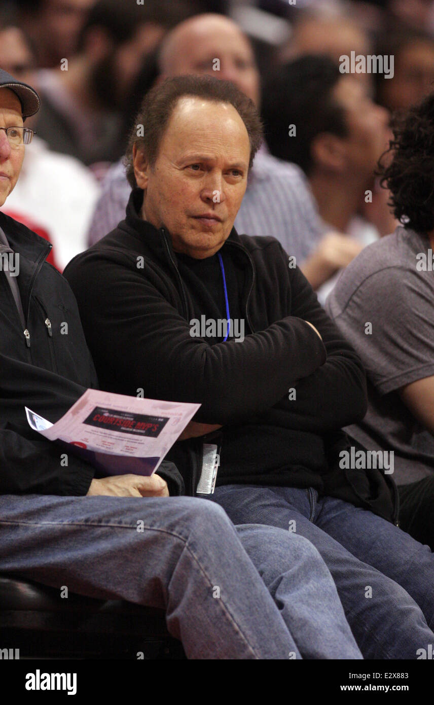 Celebrities watching the LA Clippers vs Philadelphia 76ers game at the Staples Center. The Clippers defeated the 76ers by a score of 101-72  Featuring: Billy Crystal Where: Los Angeles, California, United States When: 20 Mar 2013 Stock Photo