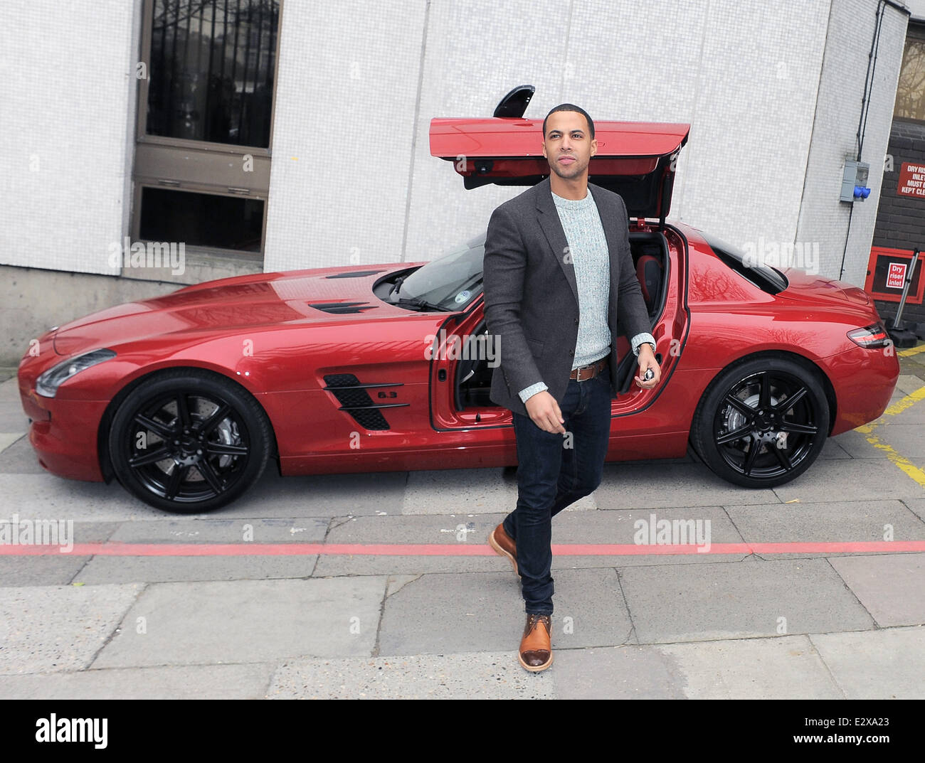 Marvin Humes of JLS arrives in his 170,000 GBP Mercedes SLS AMG GT to pick  up his pregnant wife at the ITV studios Featuring: Marvin Humes Where:  London, United Kingdom When: 21