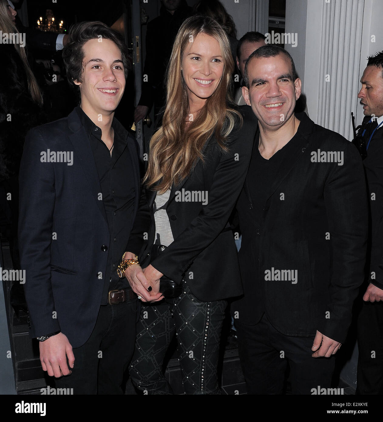 Elle Macpherson with her son Arpad Busson at The Right To Play private dinner for Barry the Dog fitness trainer ahead of his husky expedition across the Arctic  Featuring: Elle Macpherson,Arpad Busson,Barry the Dog Jogger Where: London, United Kingdom Whe Stock Photo