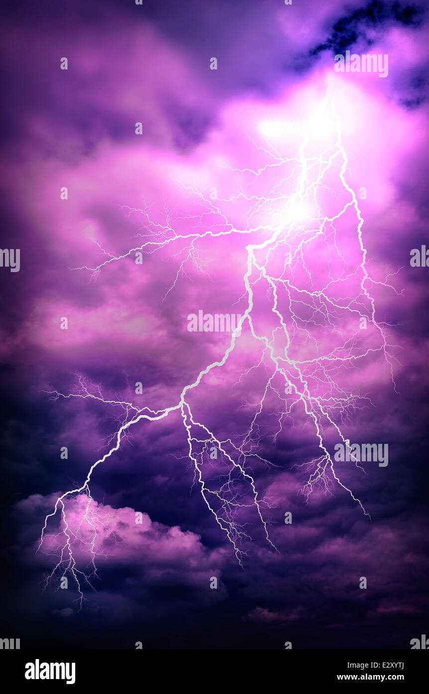A lightning strike on the cloudy sky Stock Photo - Alamy
