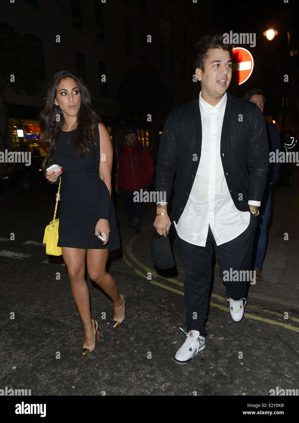 Kris Jenner, her son Rob Kardashian and his new girlfriend Naza Jafarian  are seen walking from the Mayfair Hotel to Nobu Berkele Stock Photo - Alamy