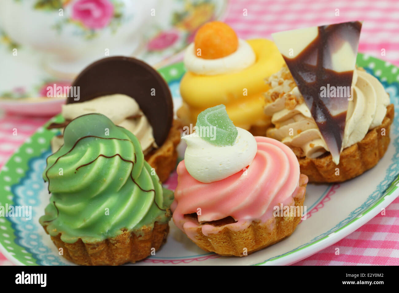 Selection of cream cakes Stock Photo