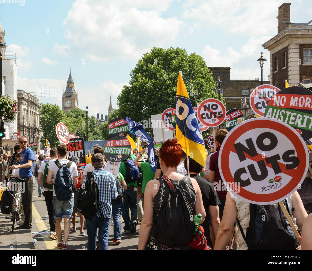 London, 21 June 2014. A national demonstration called “No more austerity – demand the alternative” marches through central London, finishing in Parliament Square for a rally. Credit:  Patricia Phillips/Alamy Live News Stock Photo