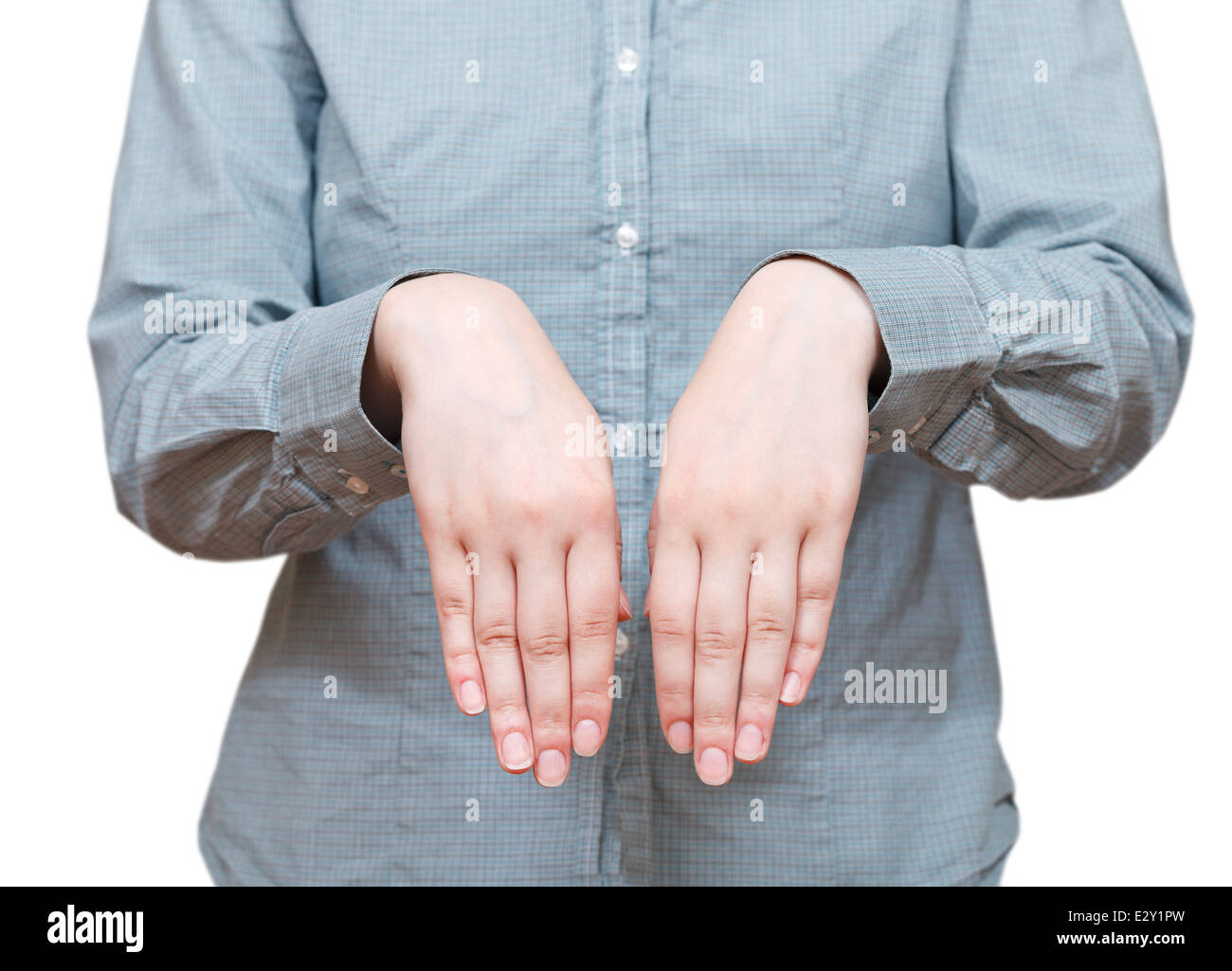 turn out hand gesture isolated on white background Stock Photo
