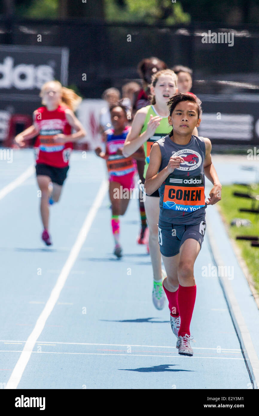 Lily Cohen, winner, competing in the Girls' Youth Mile at the 2014 Adidas Track and Field Grand Prix. Stock Photo