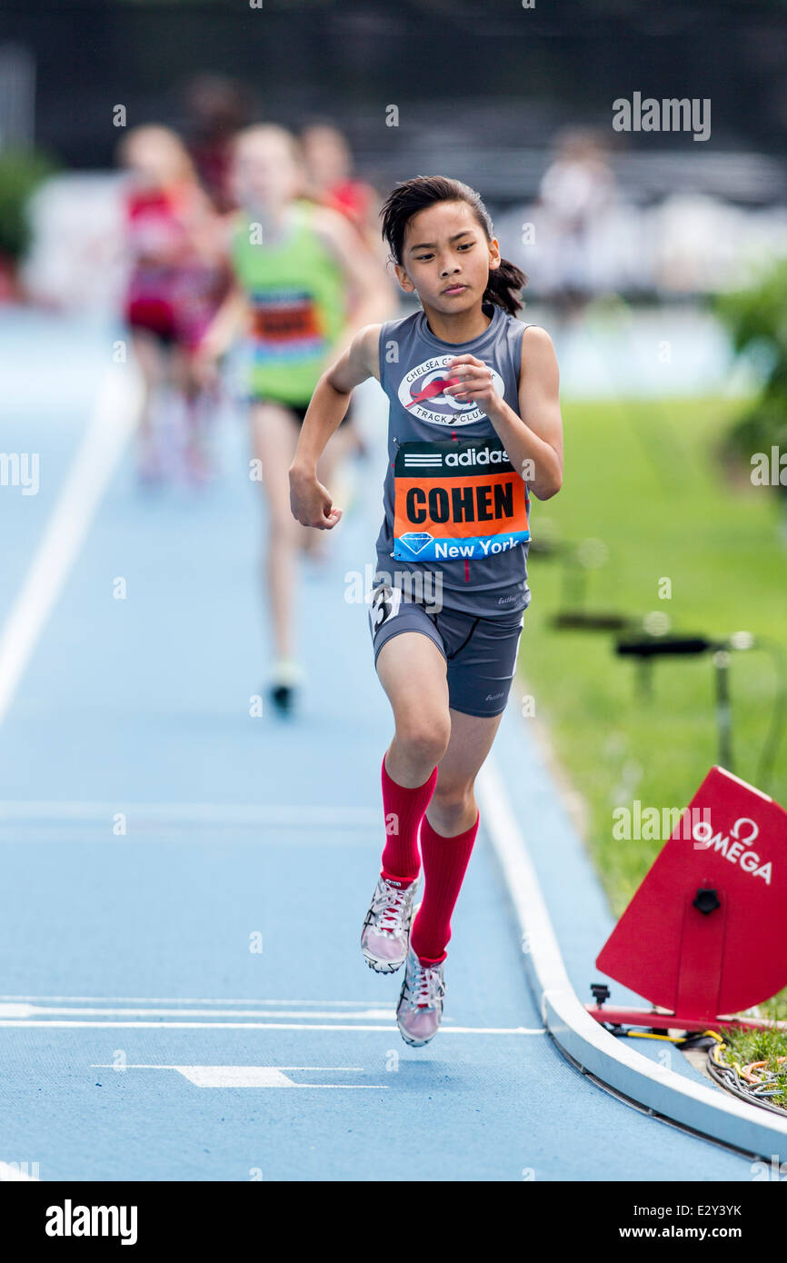 Lily Cohen, winner, competing in the Girls' Youth Mile at the 2014 Adidas Track and Field Grand Prix. Stock Photo