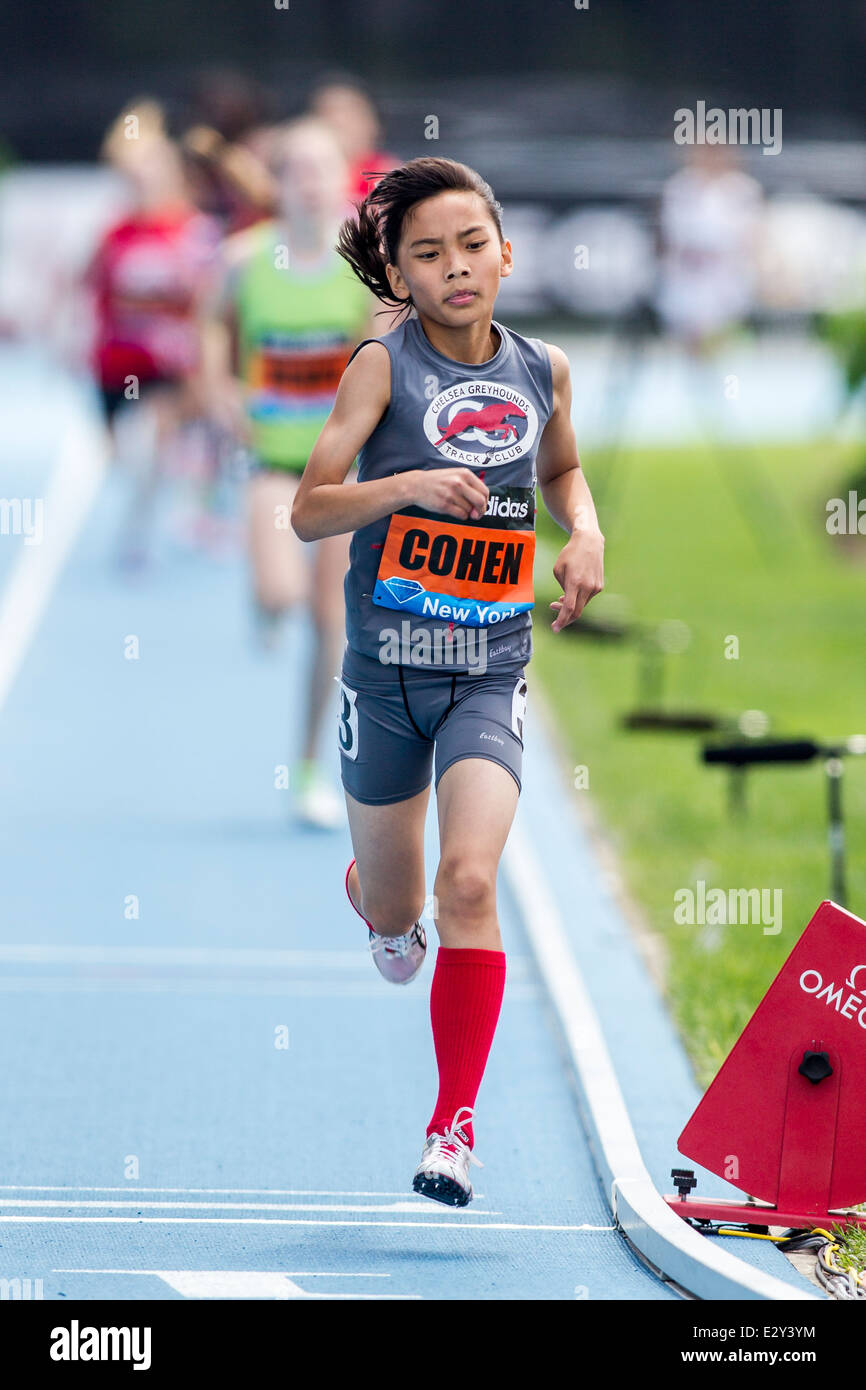 Lily Cohen, winner, competing in the Girls' Youth Mile at the 2014 Adidas Track and Field Grand Prix. Stock Photo