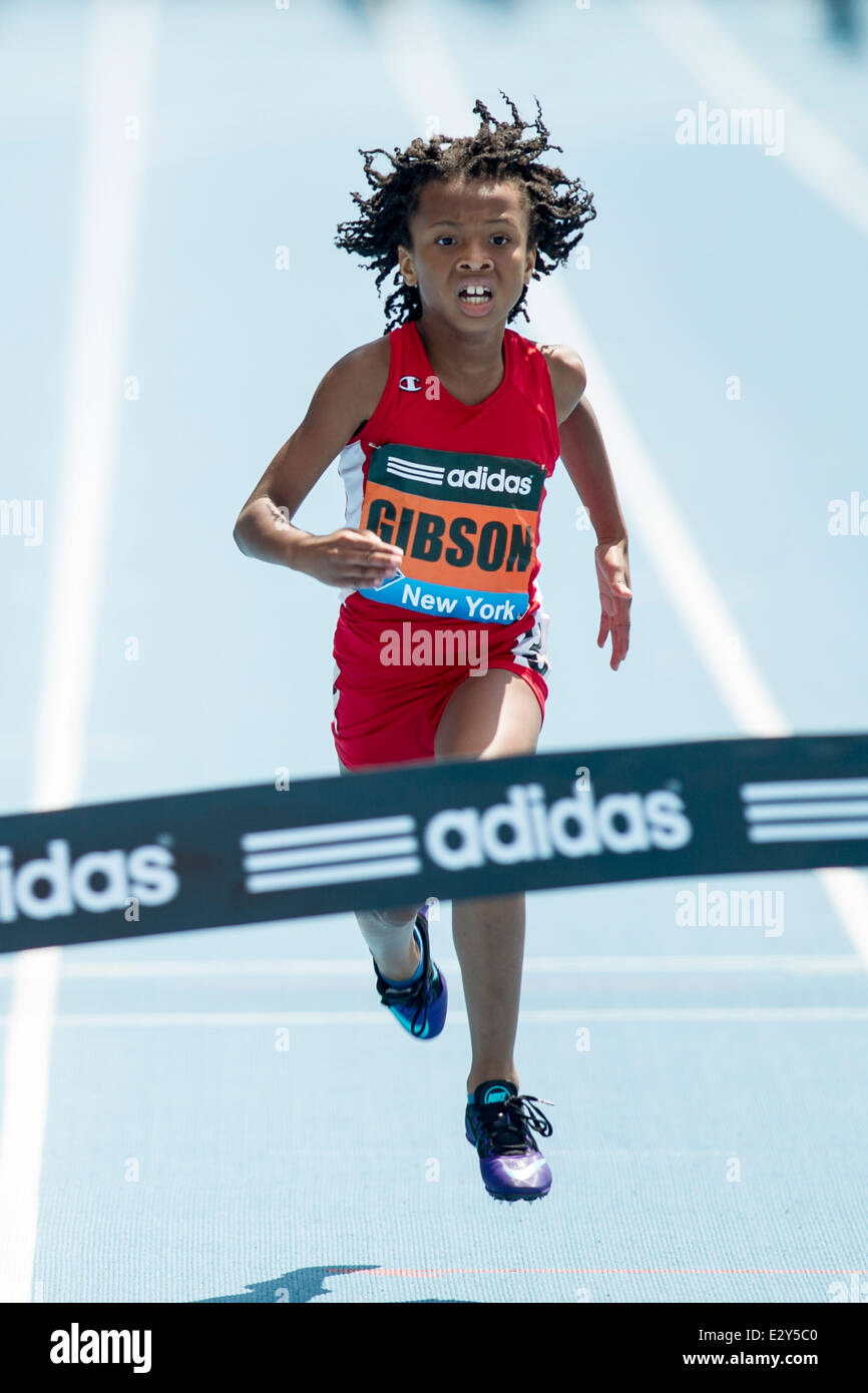 Kai Gibson winning the Fastest Kids in NYC Girls at the 2014 Adidas