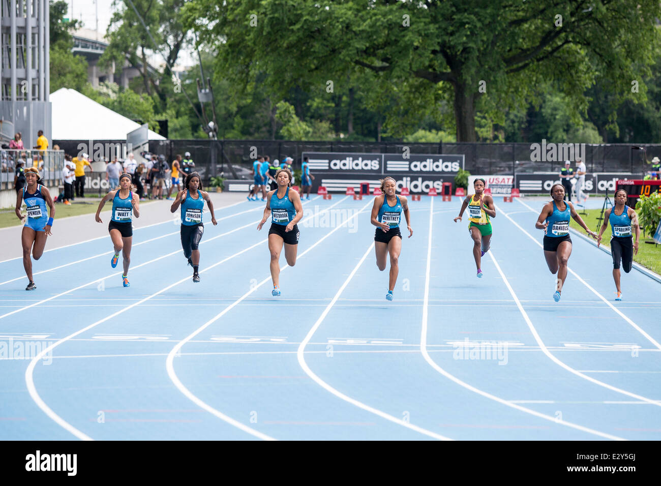 Adidas Girls' Dream 100 at the 2014 Adidas Track and Field Grand Prix. Stock Photo