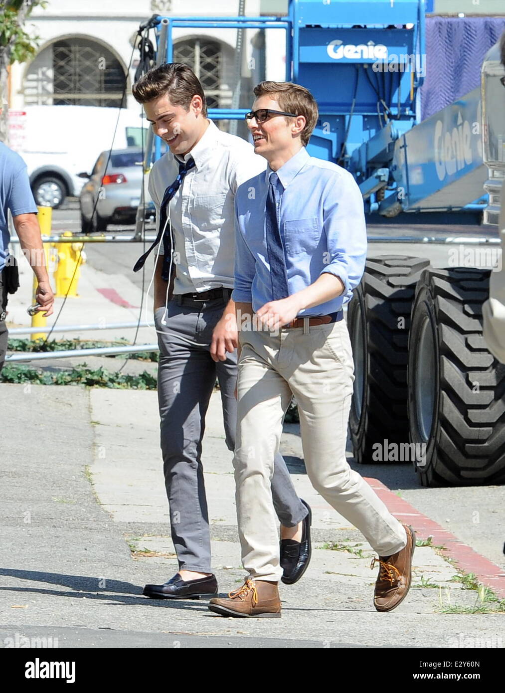 Actor Zac Efron sports skinny pants on the set of 'Townies' filming in