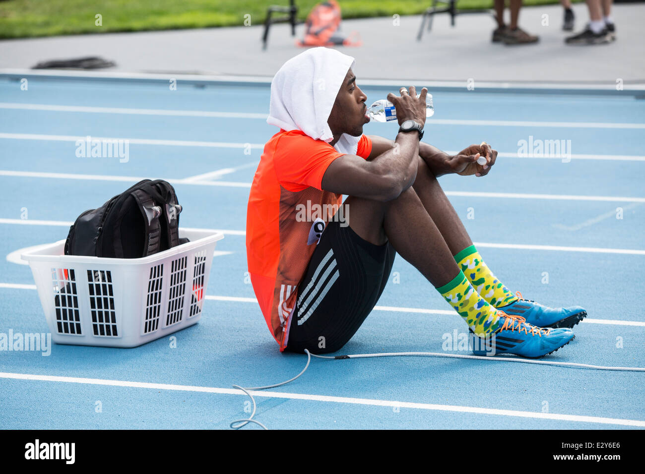 Lalonde Gordon (TTO) competing in the 400m at the 2014 Adidas Track and Field Grand Prix. Stock Photo