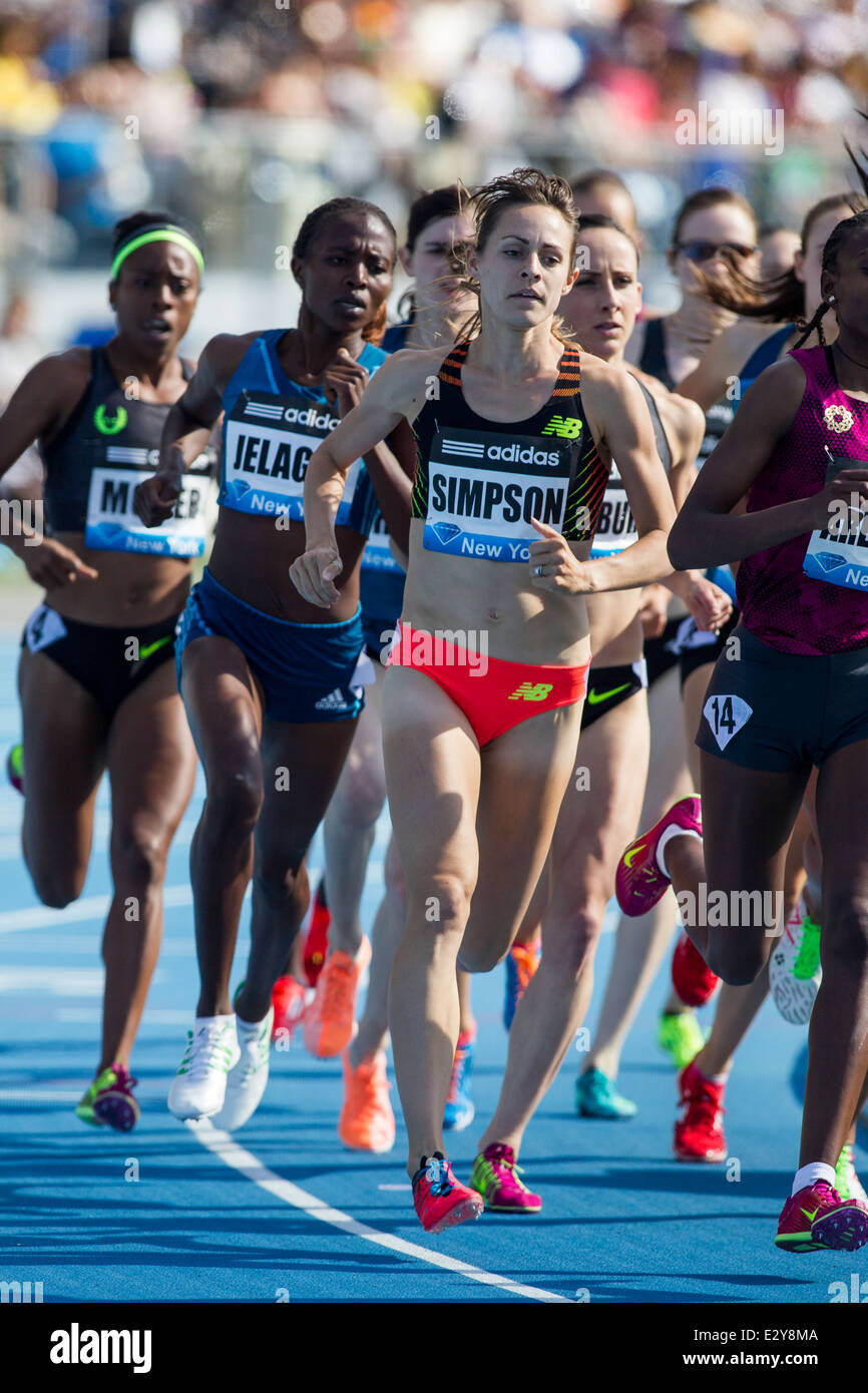 Jennifer Simpson (USA) competing in the Womens' 1500m at the 2014 Adidas Track and Field Grand Prix. Stock Photo