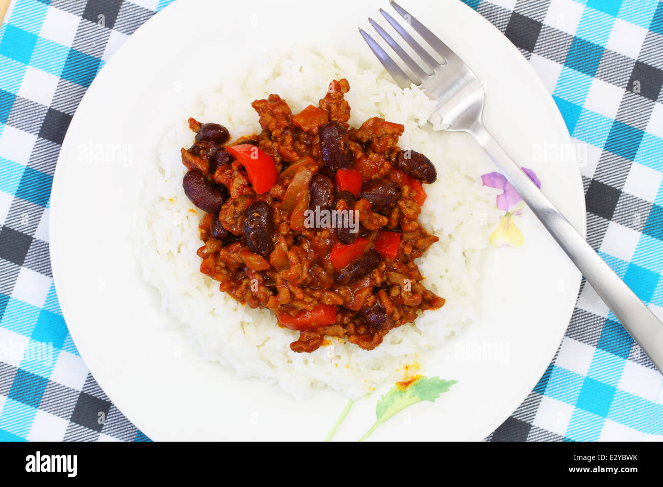 Chili con carne with rice Stock Photo Alamy