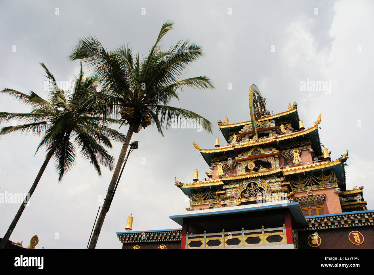 Golden temple at Tibetan monastery in South India Stock Photo