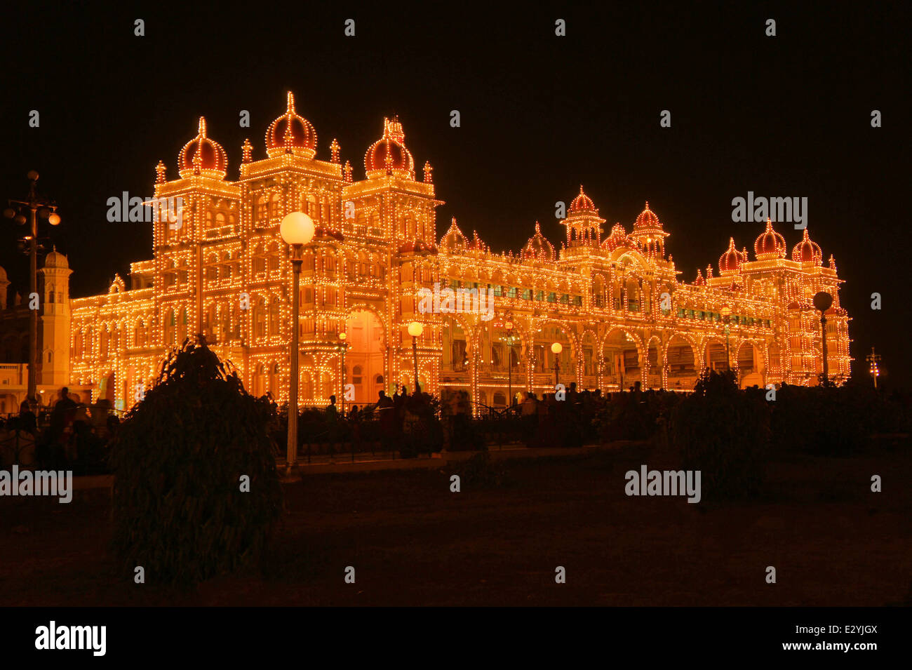 Mysore Palace in India illuminated at night Stock Photo