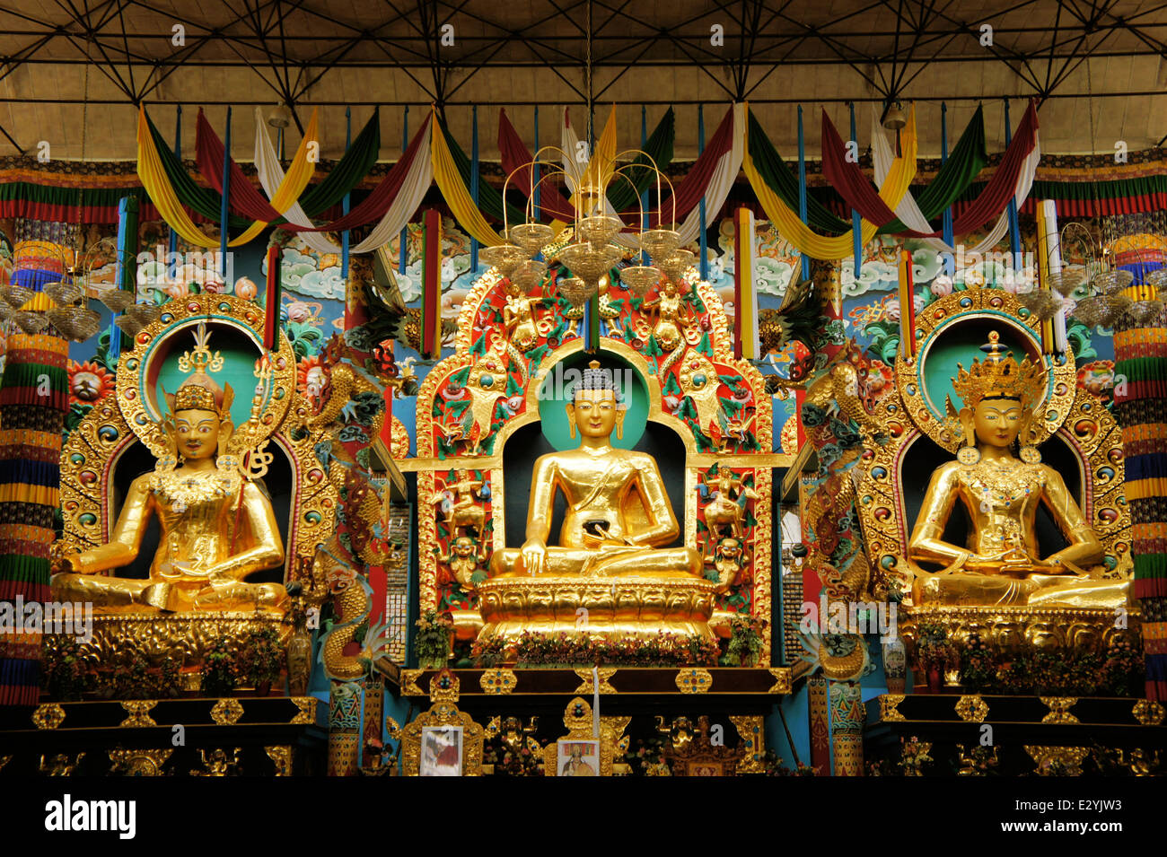 Buddha statues in a Tibetan monastery Stock Photo