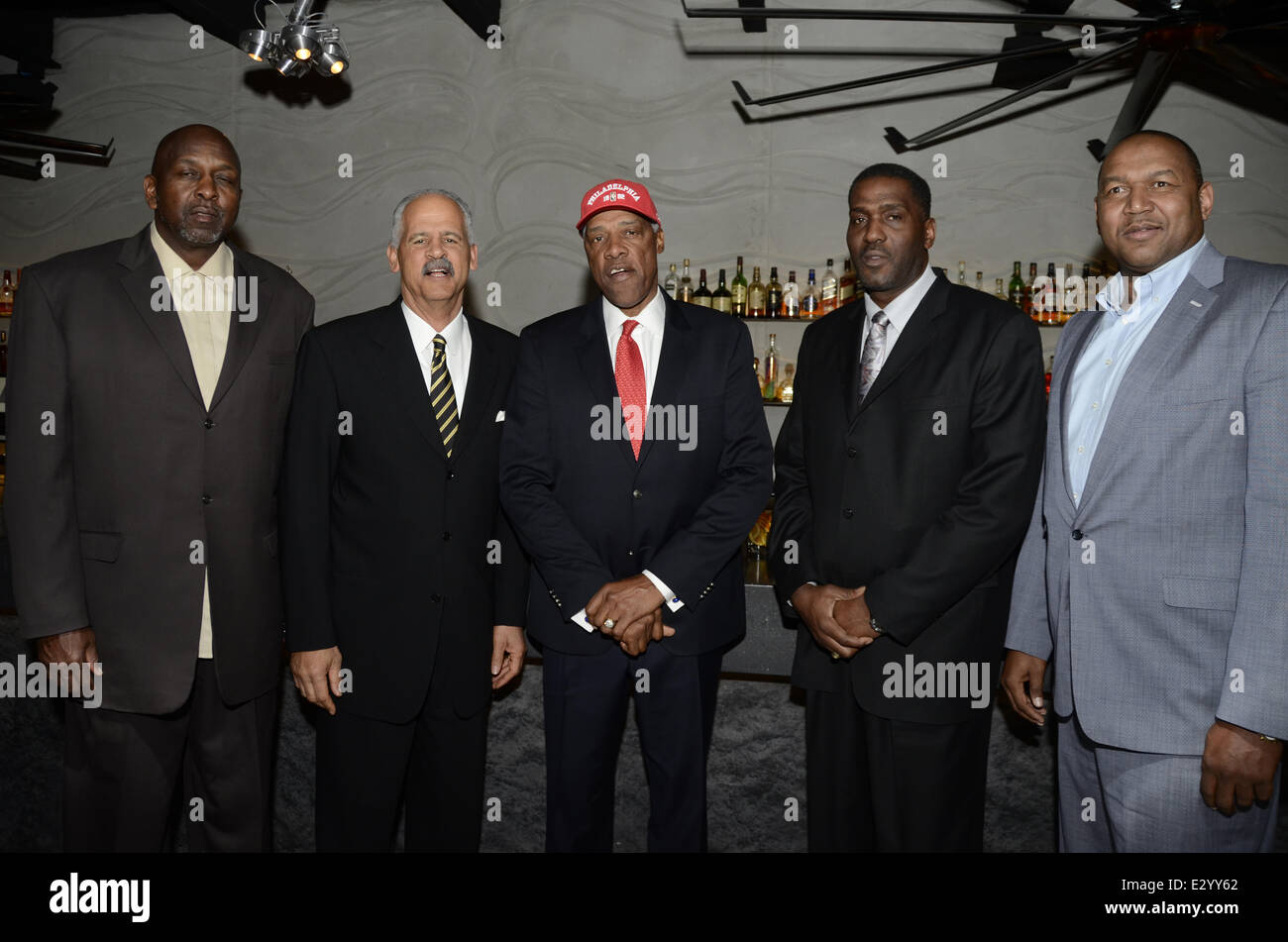 Julius 'DR J' Erving Celebrates the 1983 Sixers Championship Team Party at Stratus Lounge at Hotel Monaco  Featuring: Moses Malone,Stedham Graham,Dr J,Reggie Johnson,Clemon Johnson Where: Philadelphia, PA, United States When: 13 Apr 2013 Stock Photo