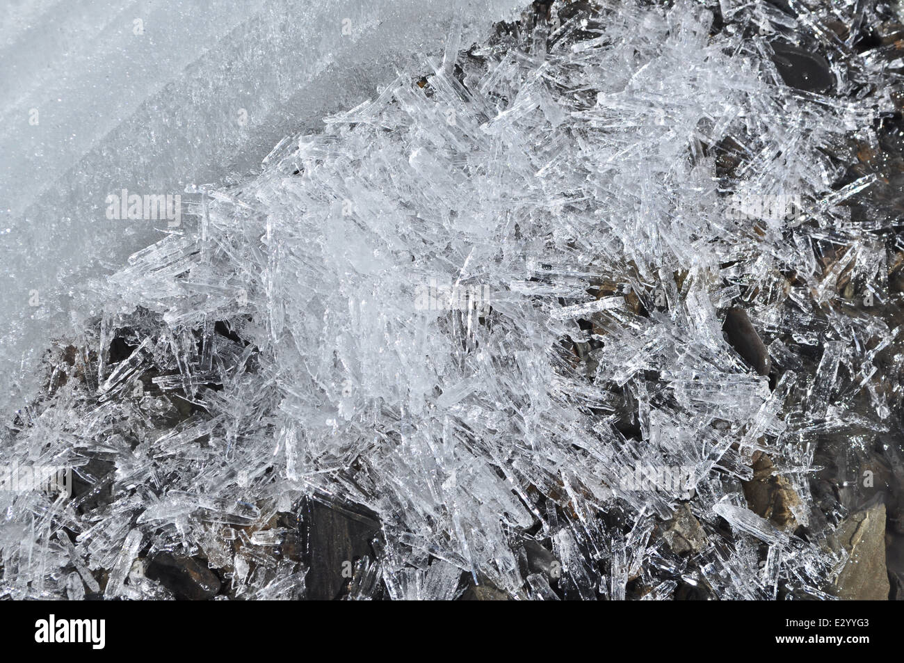 Summer, glaciers, ice. Riverbed Yakut rivers ice does not melt even in