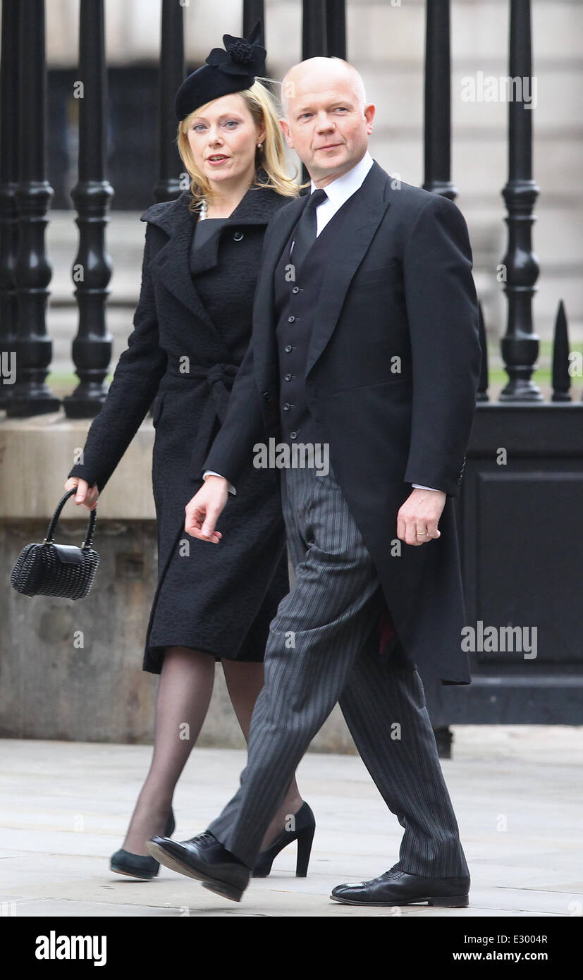 Arrivals at St Pauls Cathedral for the funeral of Baroness Thatcher  Born Margaret Hilda Roberts on 13th October, 1925, in Grantham, England, Thatcher became one of the most influential figures of the 20th century after entering politics in the 1950s. Nicknamed The Iron Lady for her tough conservative stance, Thatcher became Britain's first female prime minister after waging a successful general election campaign in 1979 and she went on to serve three consecutive terms in office. The veteran politician passed away on 8 April, 2013, after suffering a stroke following several years of declining  Stock Photo