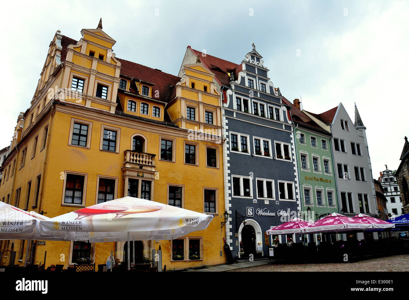 Meissen, Germany: 15-17th century Renaissance and gothic buildings in the Marktplatz Stock Photo