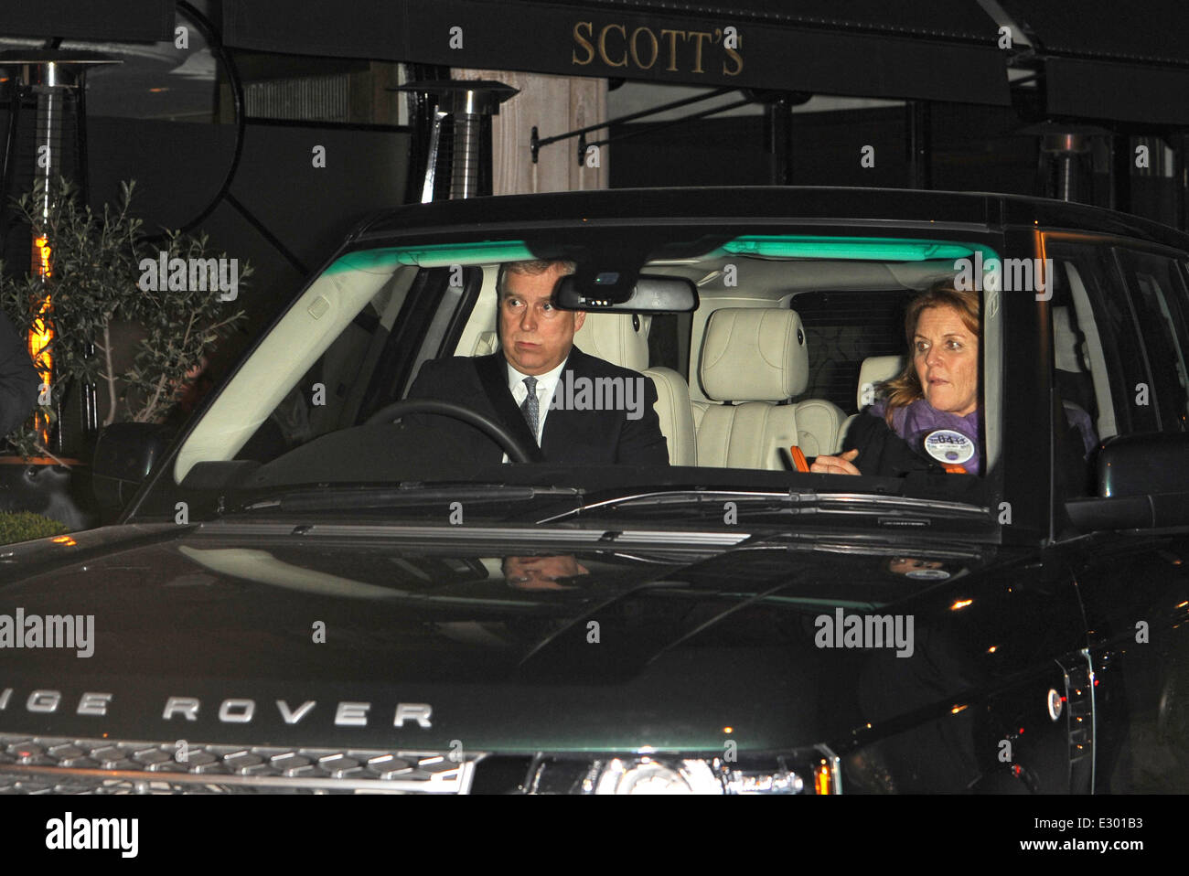 Sarah Ferguson, Duchess of York and Prince Andrew leaving Scotts restaurant in Mayfair  Featuring: Sarah Ferguson,Duchess of Yor Stock Photo