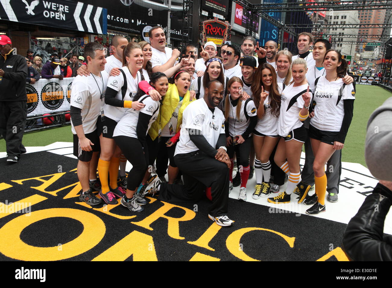 2013 Celebrity Kickball Game in Times Square in New York City.  Featuring: Donovan McNabb Where: New York, New York, United States When: 23 Apr 2013 Stock Photo