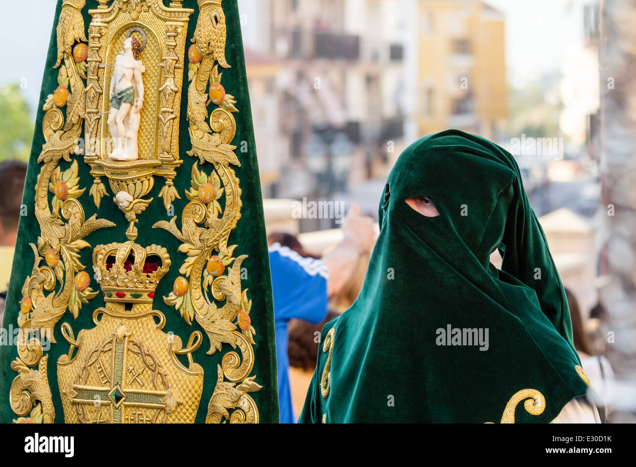 Nazarene during the Holy Week parade celebration in Alhaurin de la Torre streets Stock Photo