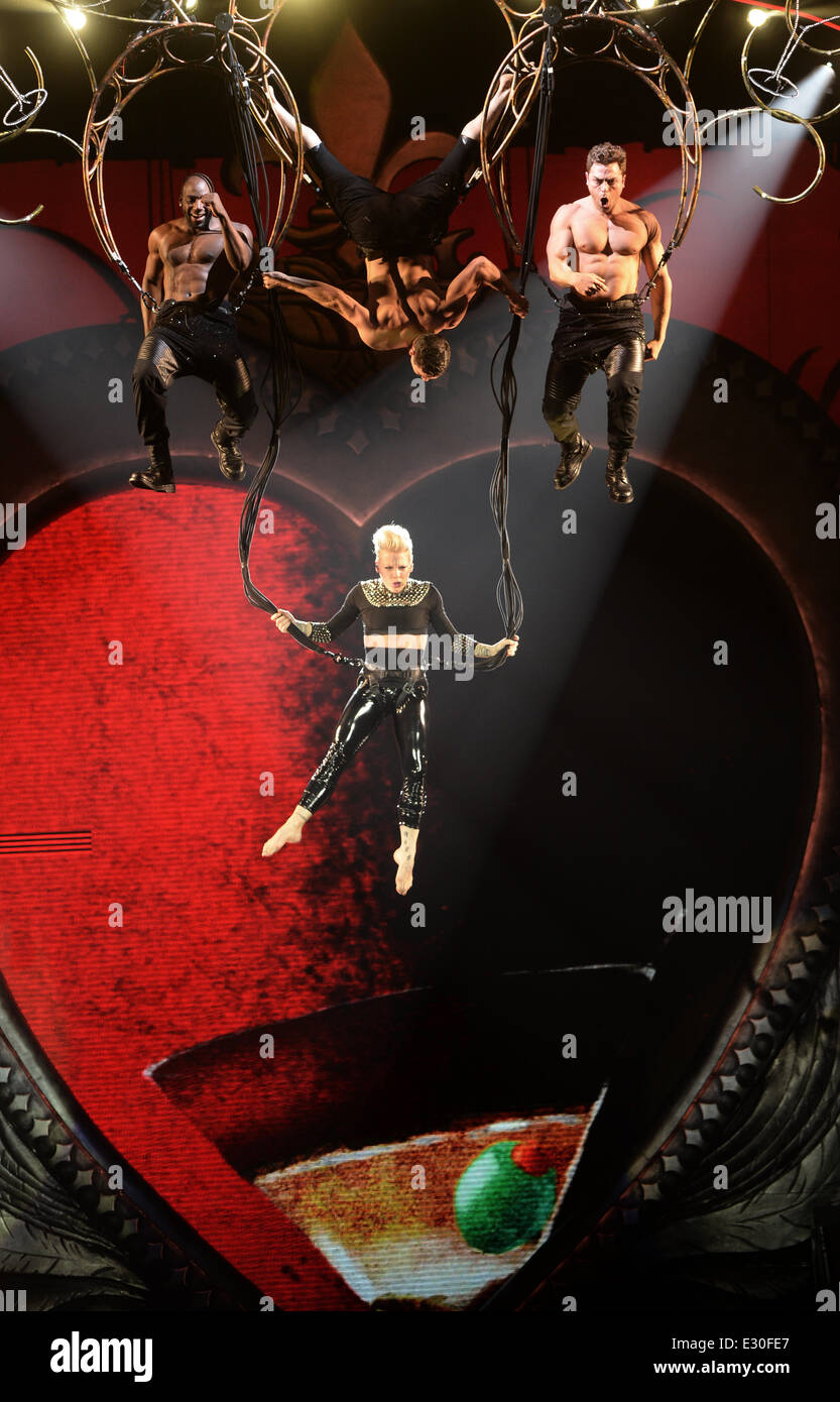 Pink performing at the O2 Arena London as part of her 'The Truth About ...