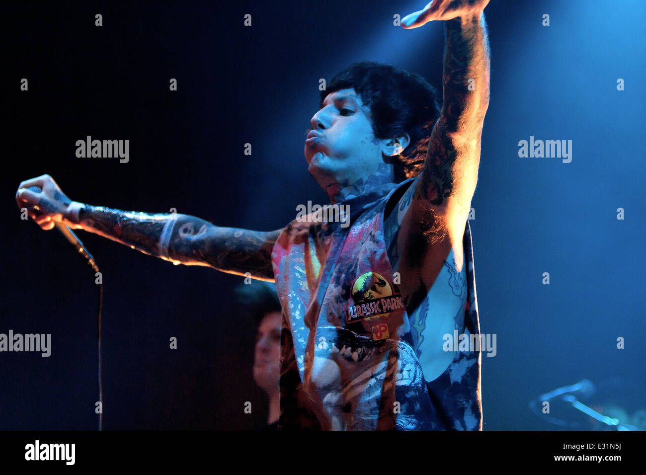 Oliver Sykes of the band Bring Me the Horizon performs in concert during  the Rock Allegiance Festival at PPL Park on Saturday, Oct. 10, 2015, in  Chester, Pa. (Photo by Owen Sweeney/Invision/AP