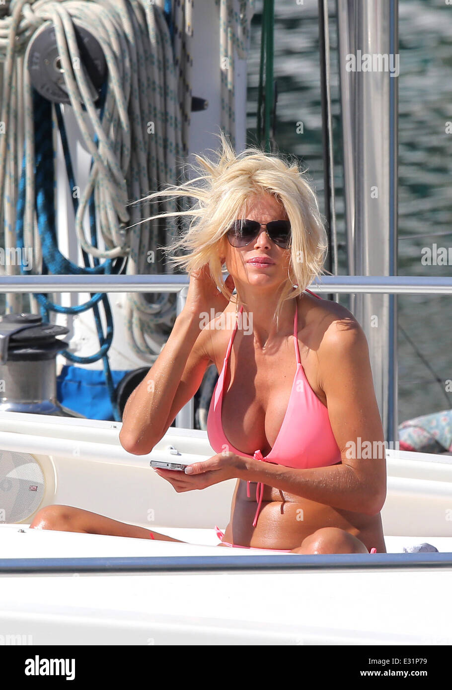 Victoria Silvstedt sunbathes on her yacht in the port of Beaulieu in the  French Riviera Featuring: Victoria Silvstedt Where: Beaulieu-sur-Mer,  French Riviera When: 11 May 2013 Stock Photo - Alamy