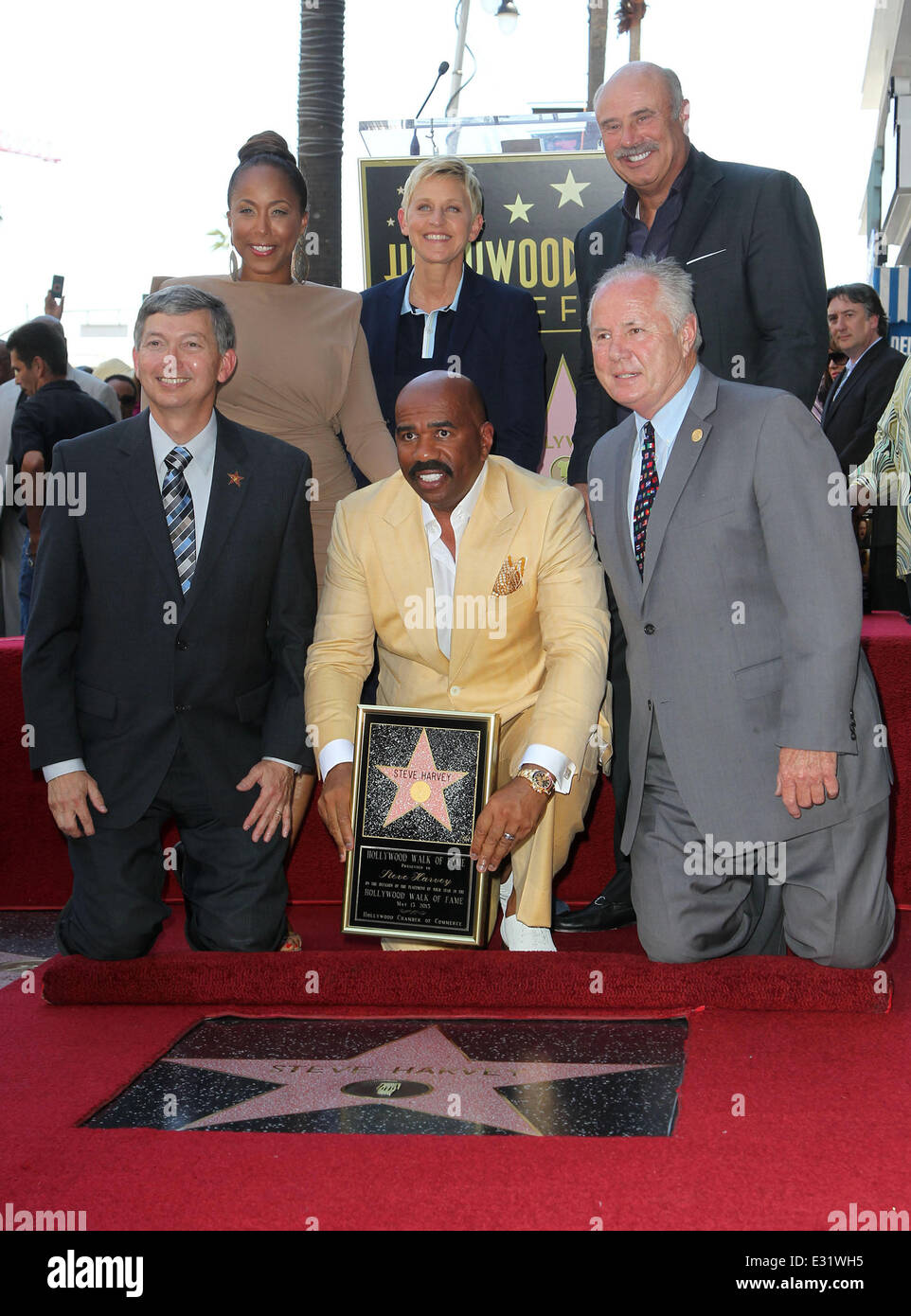 Steve Harvey is honoured with a star on the Hollywood Walk of Fame  Featuring: Leron Gubler,Marjorie Bridges-Woods,Ellen DeGeneres,Dr. Phil McGraw,Steve Harvey,Councilman Tom Labonge Where: Los Angeles, California, United States When: 13 May 2013 Stock Photo