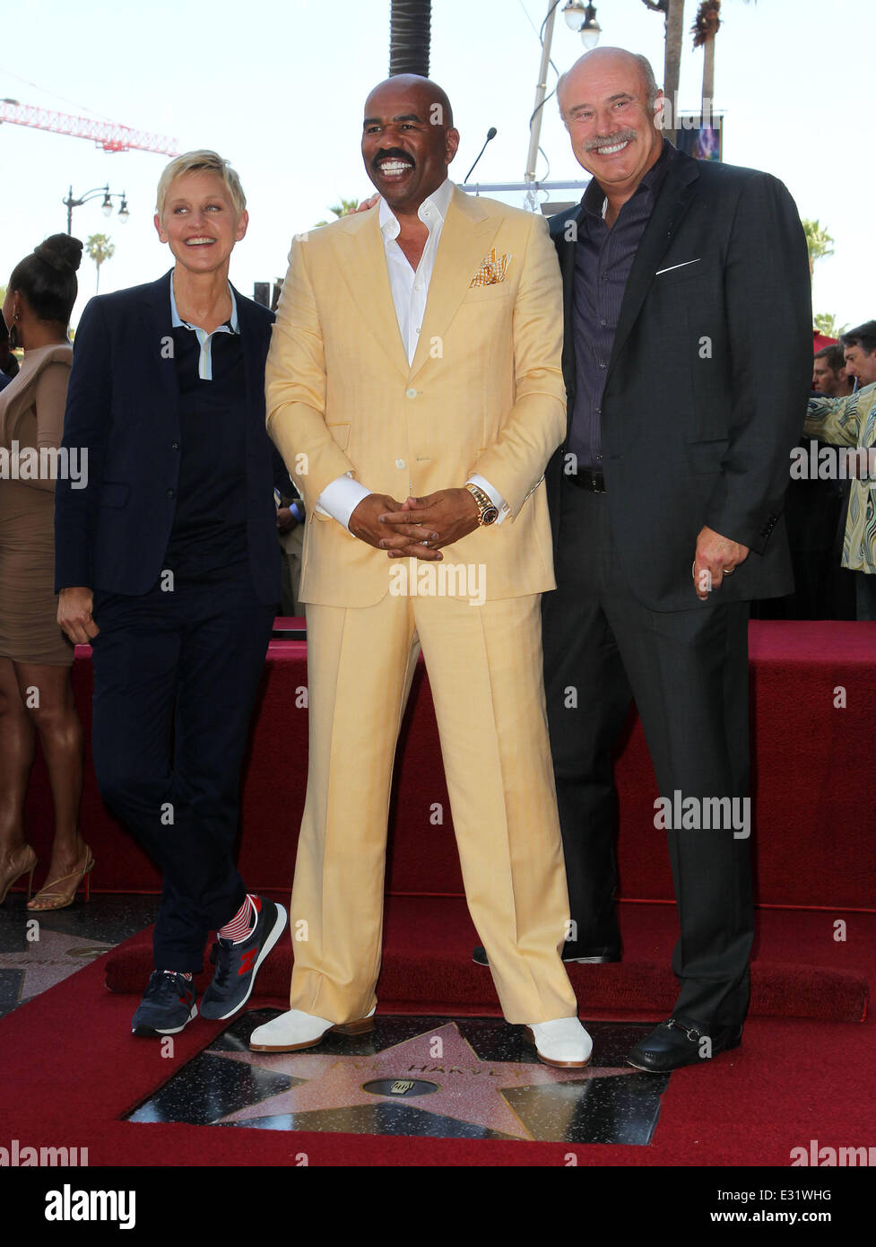 Steve Harvey is honoured with a star on the Hollywood Walk of Fame  Featuring: Ellen DeGeneres,Steve Harvey,Dr. Phil McGraw Where: Los Angeles, California, United States When: 13 May 2013 Stock Photo