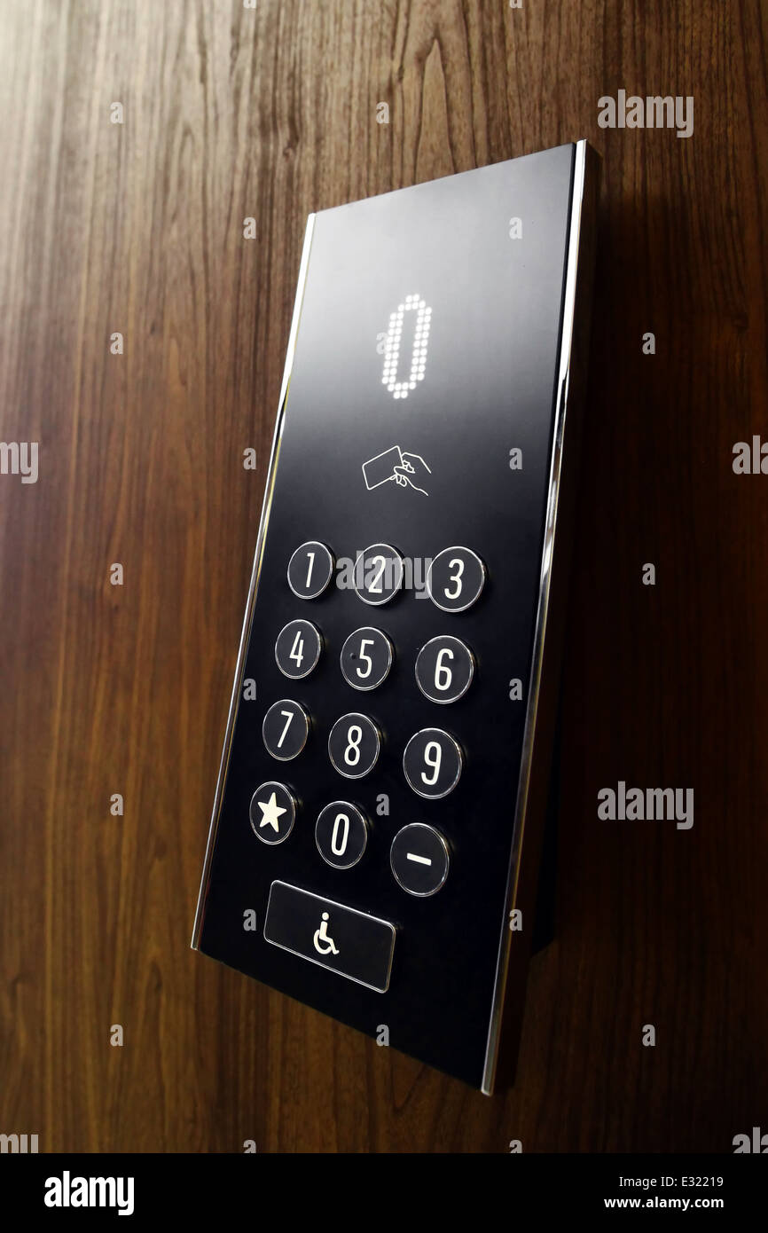 Close up shot of the buttons of an elevator. Stock Photo