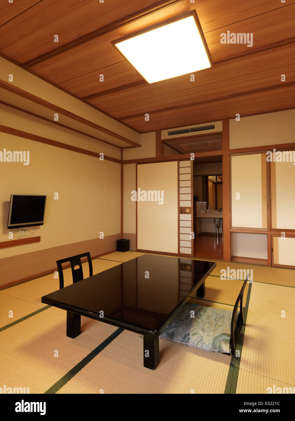 Traditional Japanese room interior at a ryokan in Japan Stock Photo