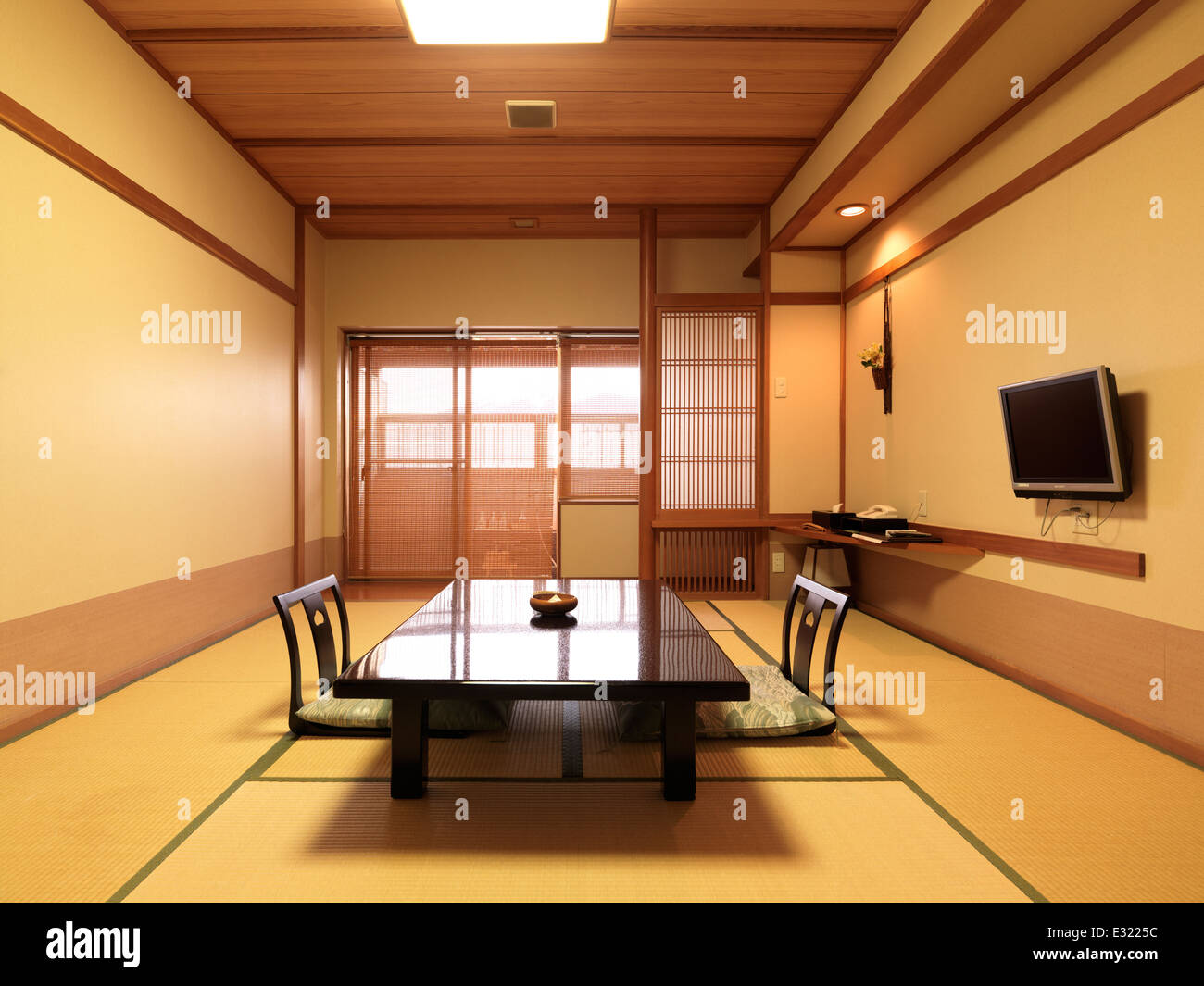 Japanese ryokan inn traditional room interior, Japan. Stock Photo